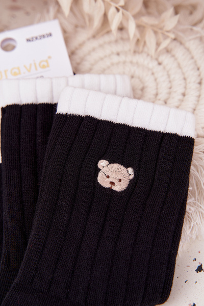 Women's Cotton Socks With Small Bear Black