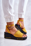 Women's Suede Wedge Sandals Yellow Cortena
