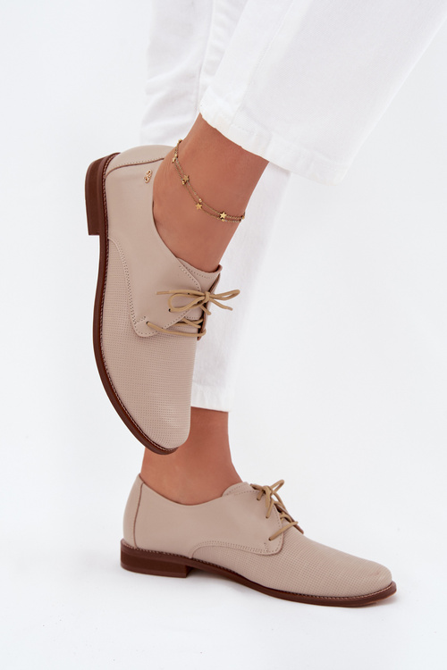 Women's Leather Elegant Lace-Up Shoes Zazoo 4238 Beige