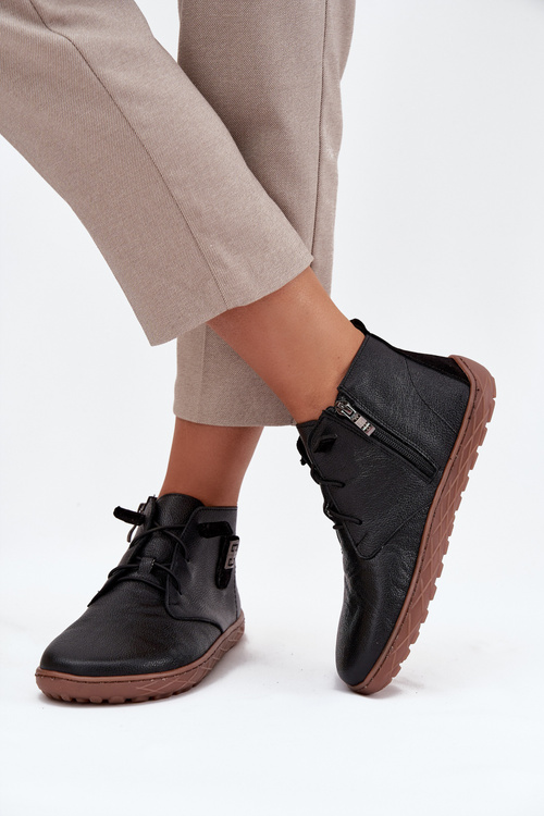 Leather Women's Barefoot Shoes with Decorative Detail Zazoo 30072 Black