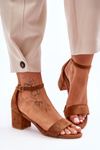 Suede Classic Low Heel Sandals Camel Honeymoon 