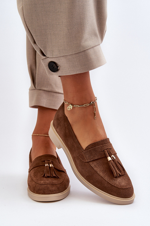 Mokasyny Zamszowe Damskie Płaski Obcas Zazoo 3420 Brązowe