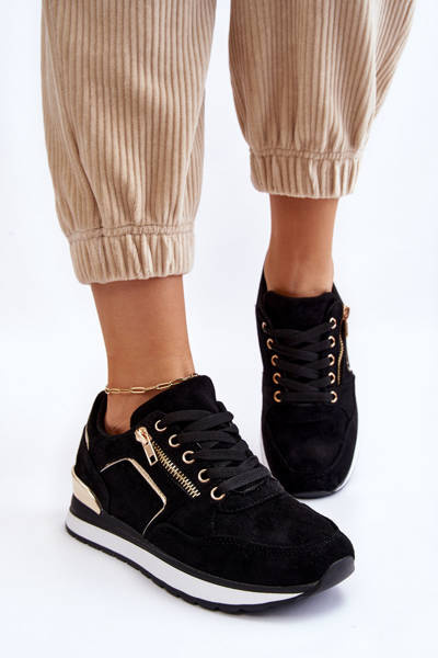 Buty Sportowe Zamszowe Platforma Czarne Riverside