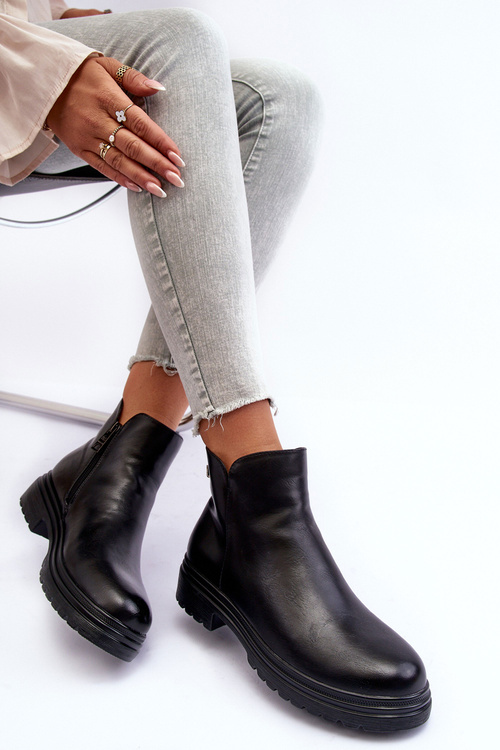 Botki Niska Cholewka Skóra Czarne Foteini 58110