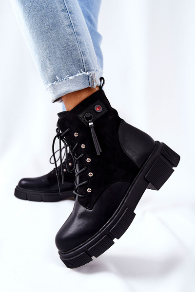 Leather Tiered Worker Boots Black Your Way!