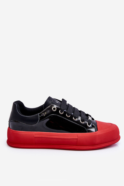 Women's Lacquered Platform Sneakers GOE LL2N4021 Black-Red