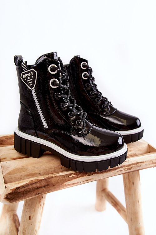 Lacquered Warm Boots With Zipper Black Marcella