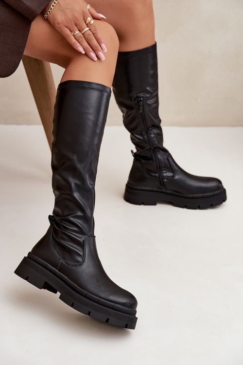 Women s platform boots made of eco leather black Marivelle