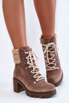 Botki Damskie Zamsz Sznurowane Obcas Brązowe Lemar Fenya