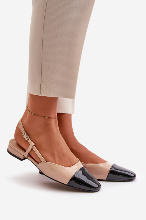 Patent Leather Ballerinas On Low Heel With Open Heel Beige Kairael