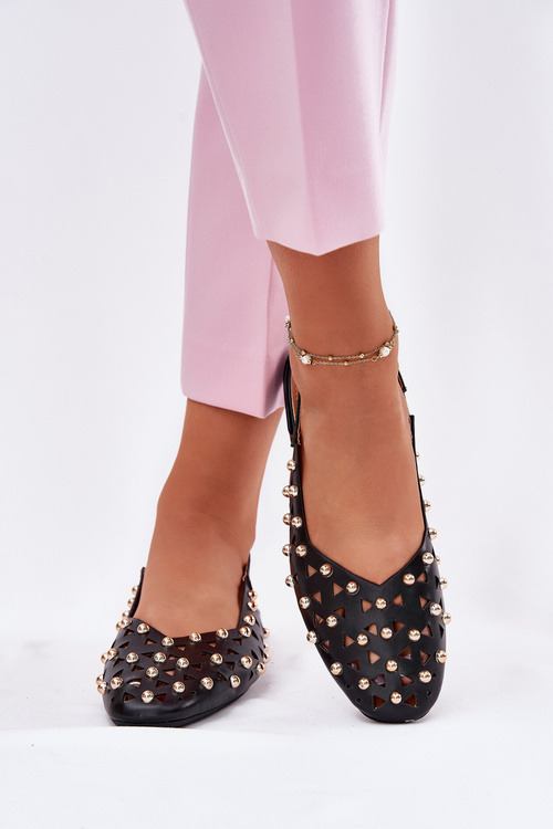 Embellished Ballet Flats On A Flat Heel Black Nilarisela