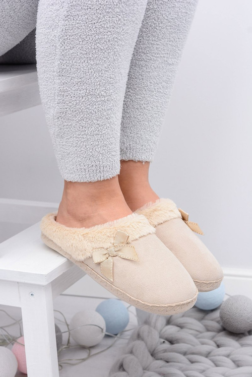 SOXO Women's Flip Flops With Fur and Bow Tie Beige