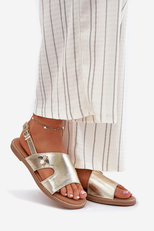 Damskie Płaskie Sandały Ozdobny Detal Złote Vinceza 17378