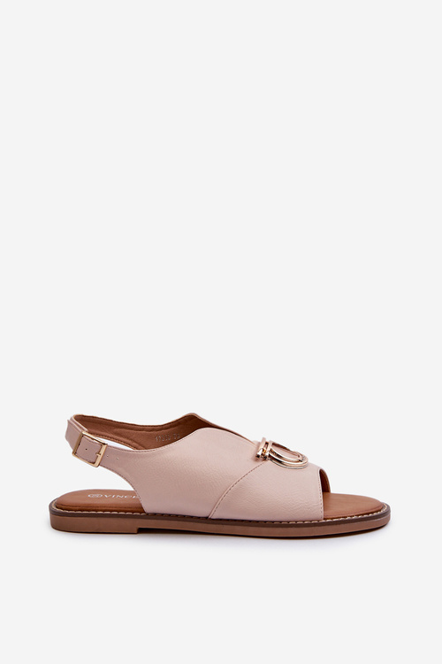 Sandały Damskie Płaskie Złota Ozdoba Jasnoróżowe Vinceza 17319
