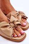 Women's Leather Slippers With Bow Beige Becky