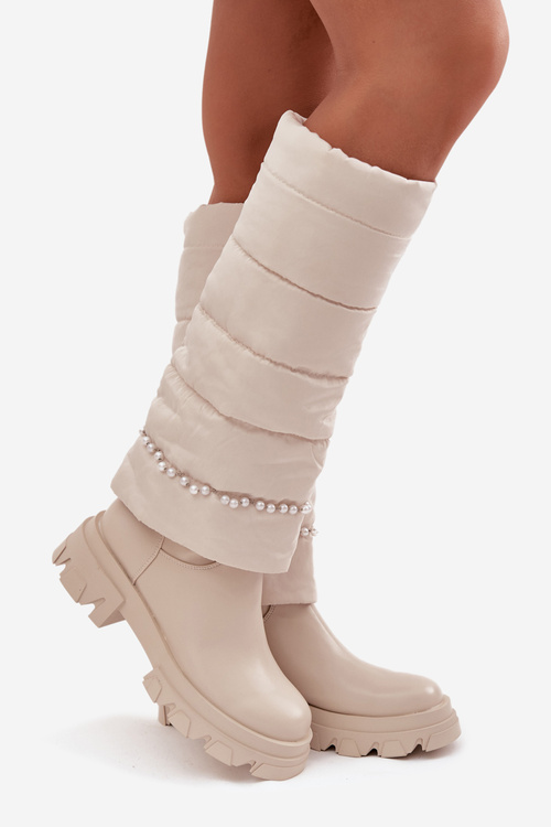 Women's Insulated Boots with Pearls Light Beige Irvette