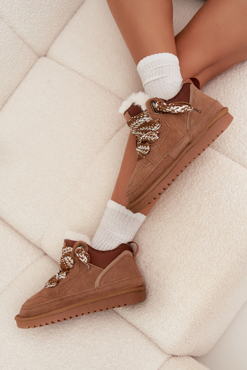 Suede Women's Snow Boots With Fur and Thick Lacing Vinceza 97963 Camel