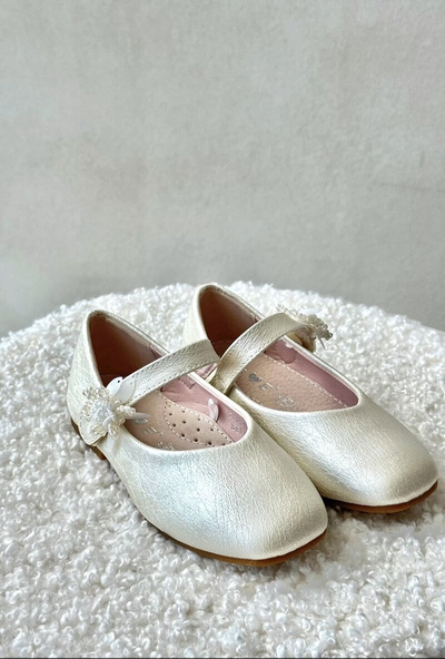 Beige Glittery Children's Ballerina Flats with Velcro Fastening Jeylin