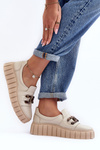 Women's Leather Platform Shoes with Decorative Beige Lewski 3398