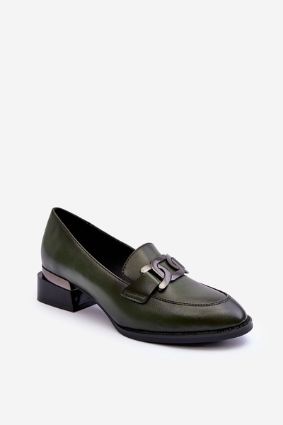 Leather Loafers Heels Dark Green Sakina