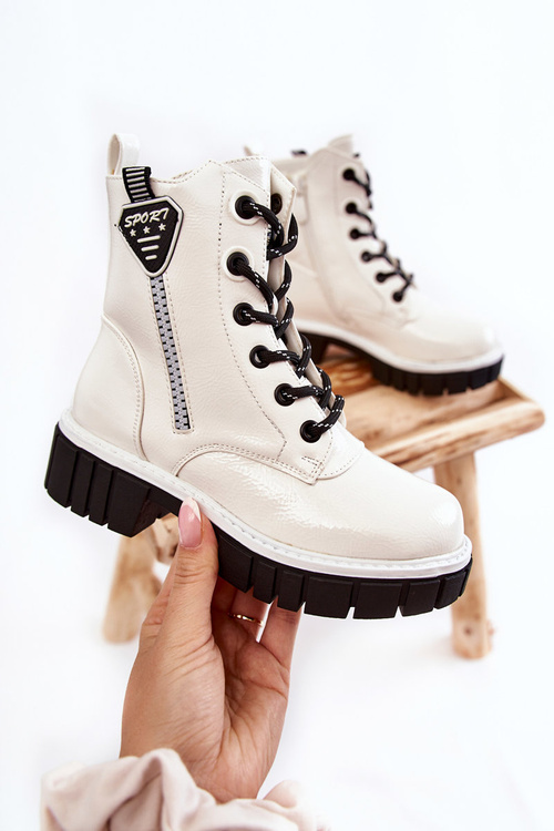 Lacquered Warm Boots With Zipper White Marcella