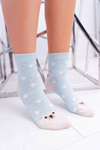 Ladies' Socks Blue With Teddy Bear