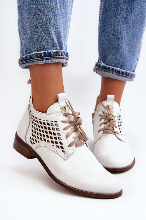 Zazoo 2878 Low Cut Out Leather Women's White Boots