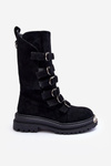 Leather High Boots with Straps Black Elnatea 