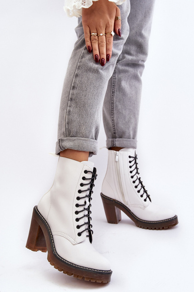 Women's White Lace-up Ankle Boots Arove