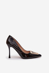Patent leather heels with gold detail black Paivelle