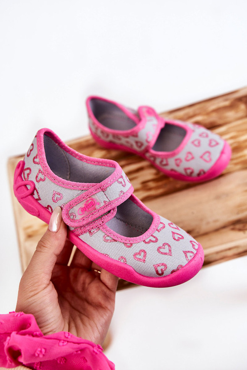 Papcie Baleriny Dziecięce Serca Szaro-Różowe Befado 123X070