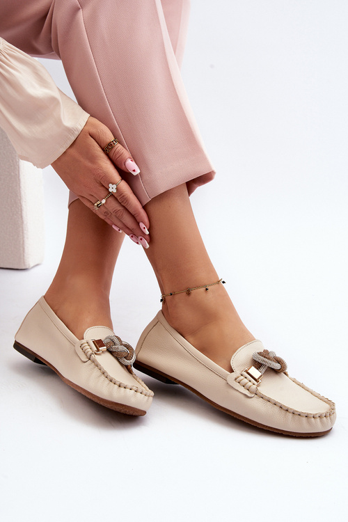 Women's Leather Moccasins With Decoration Laura Messi 2761 Beige