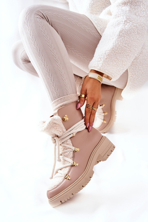 Leather Trapper Boots Tied Lewski Beige 3116