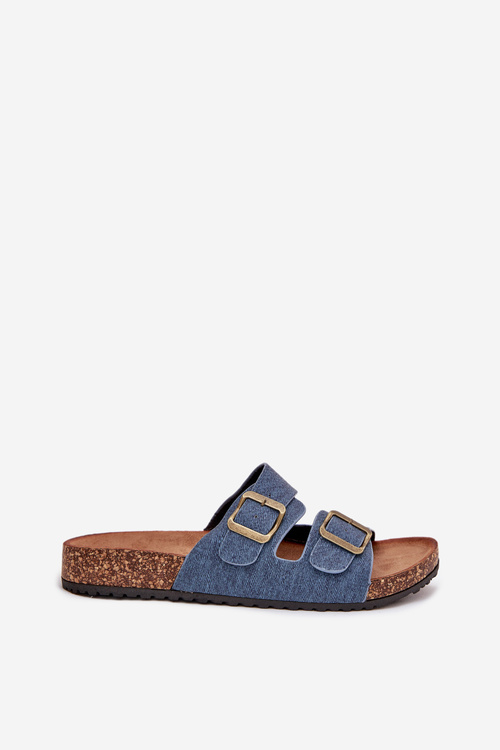 Klapki Z Klamrami Damskie Na Korkowej Platformie Ciemny Jeans Vesina