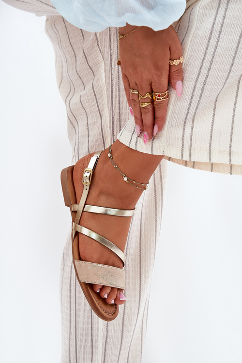 Leather Women's Sandals with Flat Heel Maciejka 06966-25 Gold