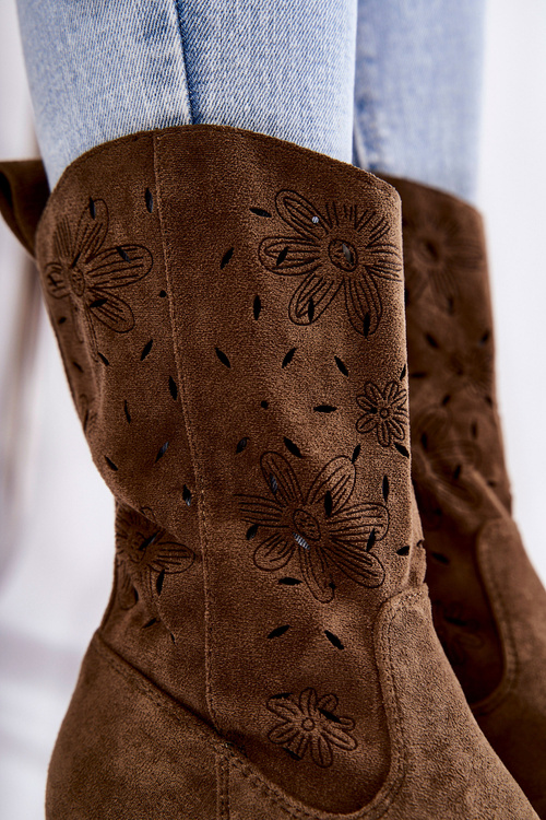 Women's Suede Boots With Cowboy Boots Khaki Ariane