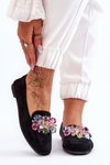 Suede Loafers With Ornate Crystals Black Arvilla