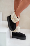 Women's Snow Boots On Platform With Fur And Pattern Black Deepanti