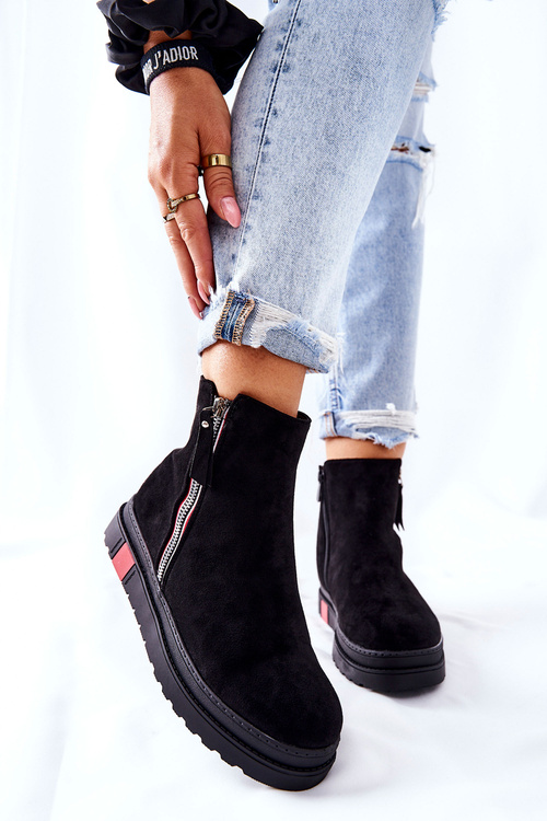 Platform Suede Lace-up Booties Black Nessa