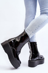 Women's Patent Leather Boots with Chunky Sole Black Movana