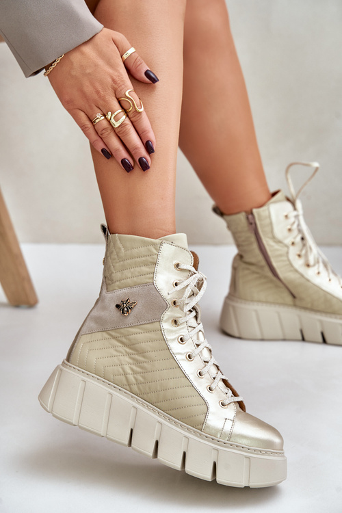 Leather Platform Ankle Boots Maciejka 06751-25 Gold