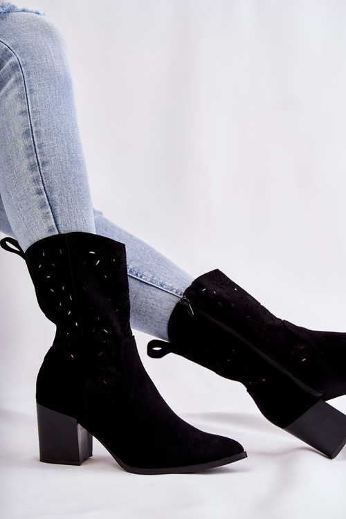 Women's Suede Boots With Cowboy Boots Black Ariane