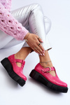 Zazoo 20102 Stylish Patent Leather Loafers on Chunky Platform Fuchsia