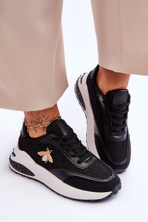 Shiny Sports Shoes With Decoration Black Seneca