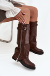 Women's Boots with Turned-up Shaft Buckle and Silver Zipper Insulated Brown Bressa