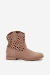 Women's Boots With Perforated Pattern On Flat Heel Eco Suede Beige Athera