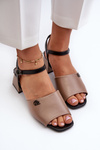 Elegant Women's Sandals in Beige Eco Leather on Block Heel Vattima