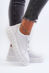 White Women's Leather Platform Sneakers Eselmarie