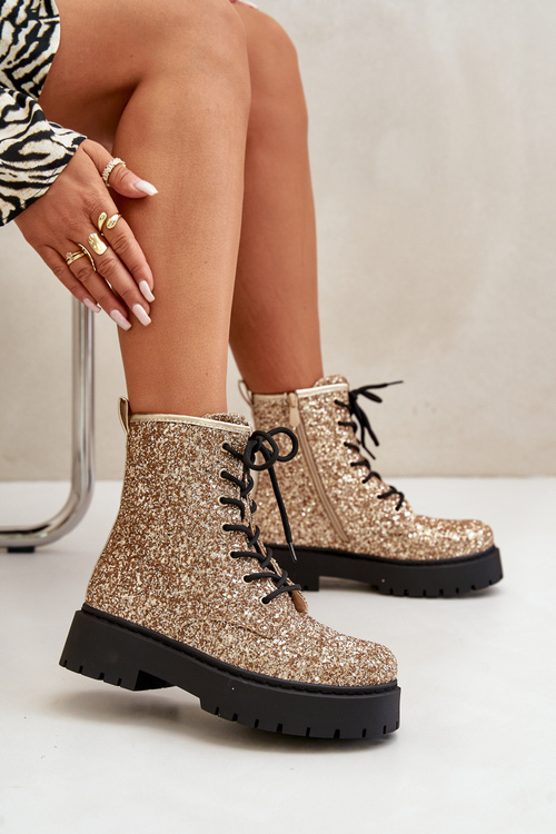 Workery Botki Ocieplane Z Cekinami Złote Liatheine