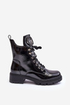 Botki Workery Lakierowane Ozdoba Czarne Emmber 16430